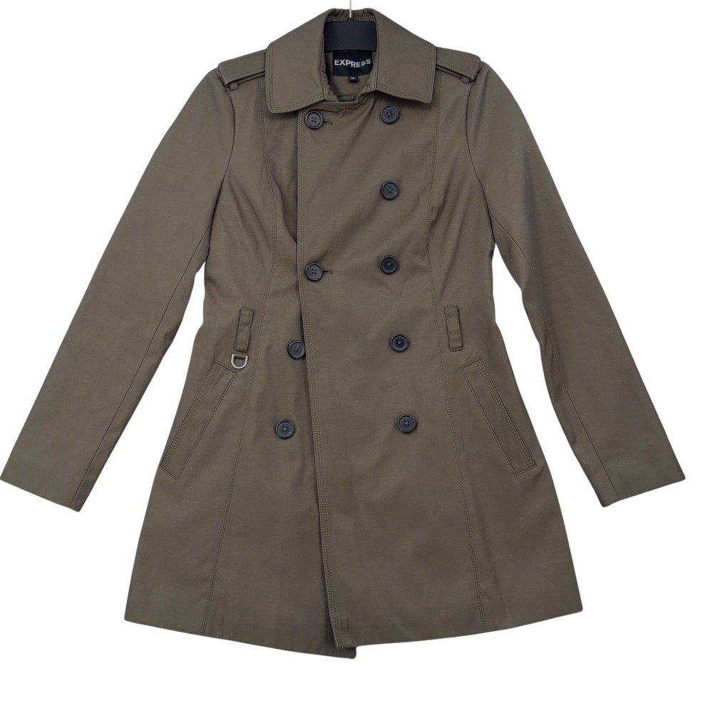 Express Olive Green Double-Breasted Trench Coat